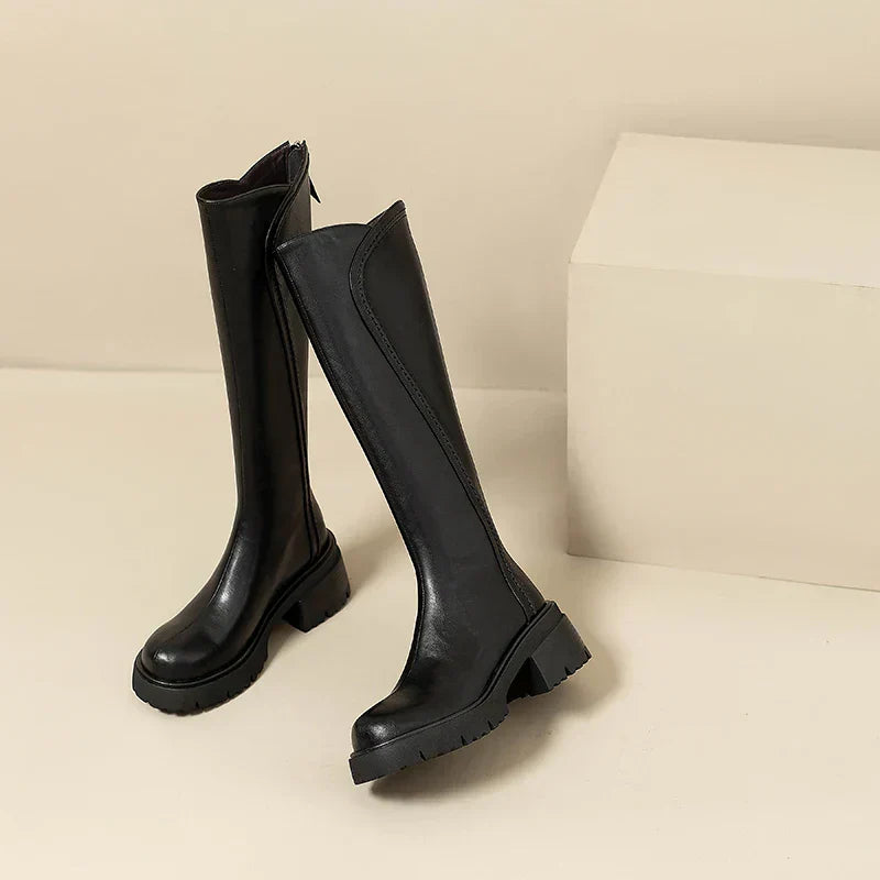 Women’s Knee-High Boots with Chunky Sole and Structured Shaft