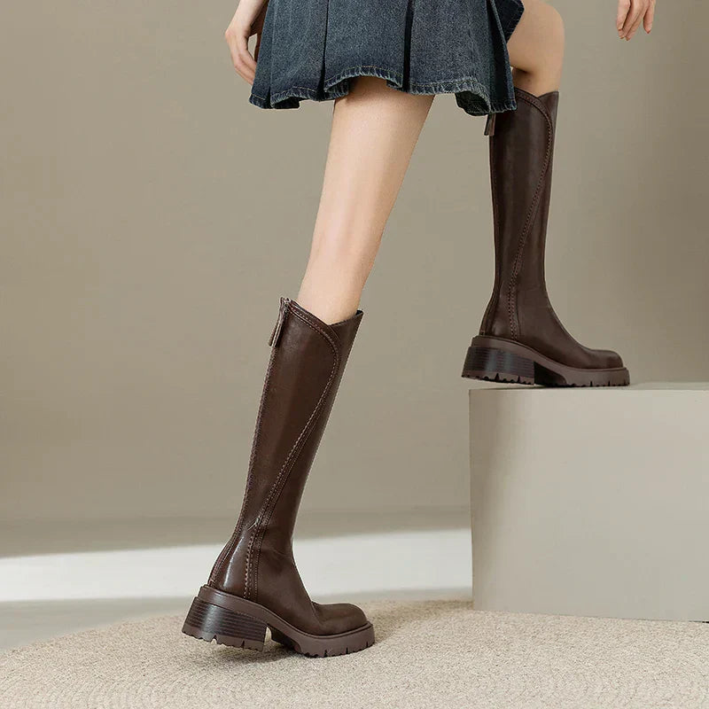 Women’s Knee-High Boots with Chunky Sole and Structured Shaft
