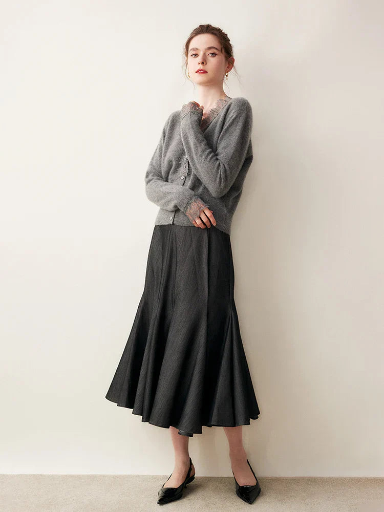 Women’s Fitted Cardigan with Lace Trim and Button Front