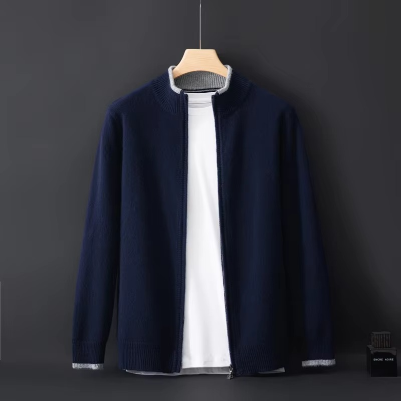 Men's Zip Cardigan Sweater with Loose Shoulder Fit and Knit Fabric for Autumn Winter
