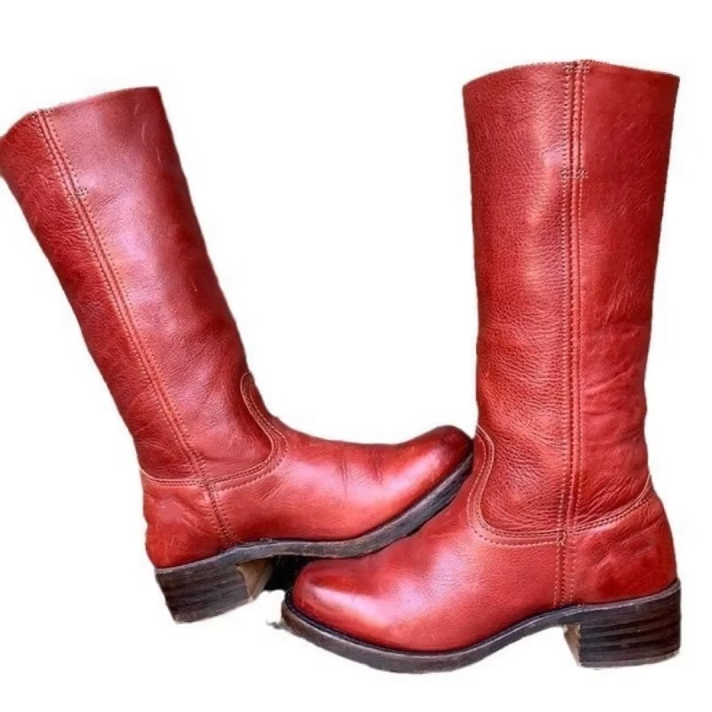 Wide Calf Knee High Boots with Round Toe and Pull On Design, 2.4 Inch Square Heel