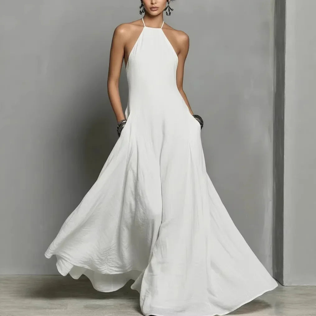 Women's Maxi Dress Halter Neck Sleeveless Flowing Tiered
