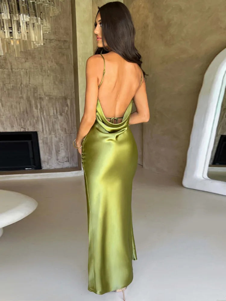 Women's Satin Cowl Neck Maxi Dress Bodycon