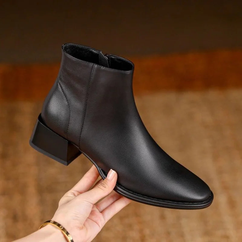 Women’s Ankle Boots with Chunky Heel and Side Zip