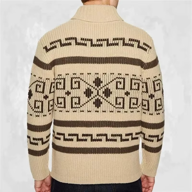 Textured Jacquard Knit Cardigan with Shawl Collar and Full Length Zipper