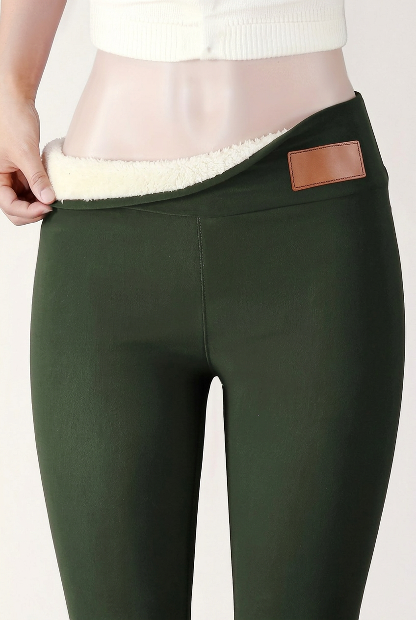 Fleece Lined Leggings with High Rise Waist and Four Way Stretch