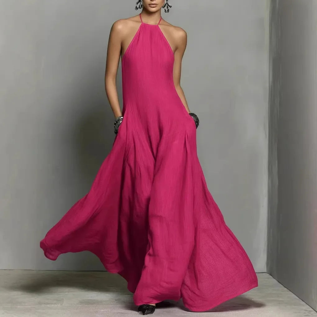 Women's Maxi Dress Halter Neck Sleeveless Flowing Tiered