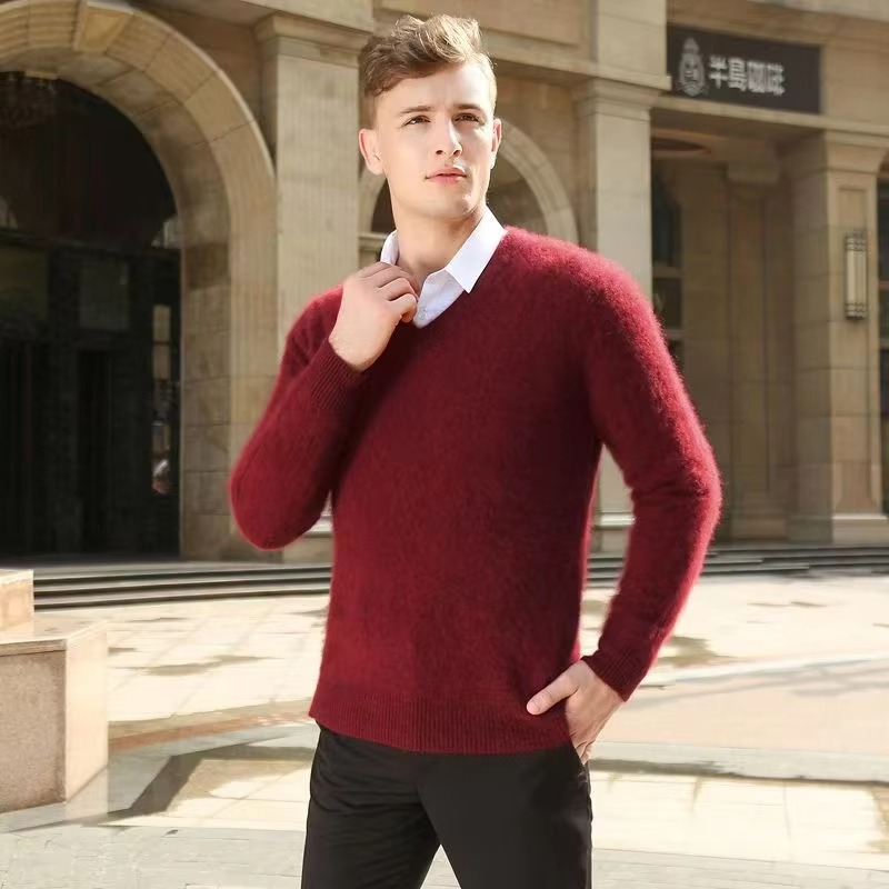 V Neck Pullover Sweater with Relaxed Fit and Knit Blend, S-3XL