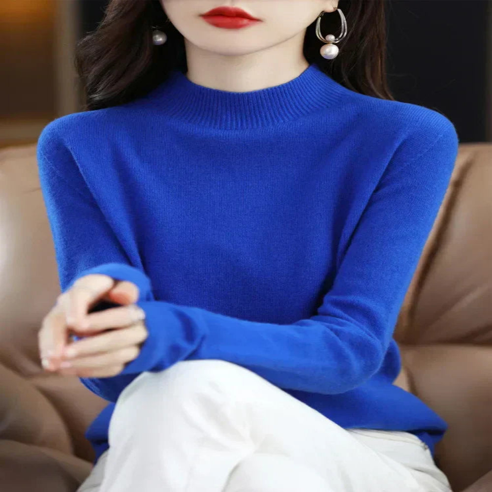 Women's Mock Neck Pullover with Ribbed Detailing and Relaxed Fit