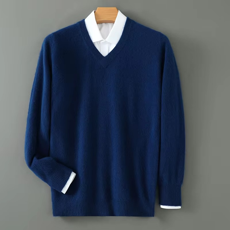V Neck Pullover Sweater with Relaxed Fit and Knit Blend, S-3XL