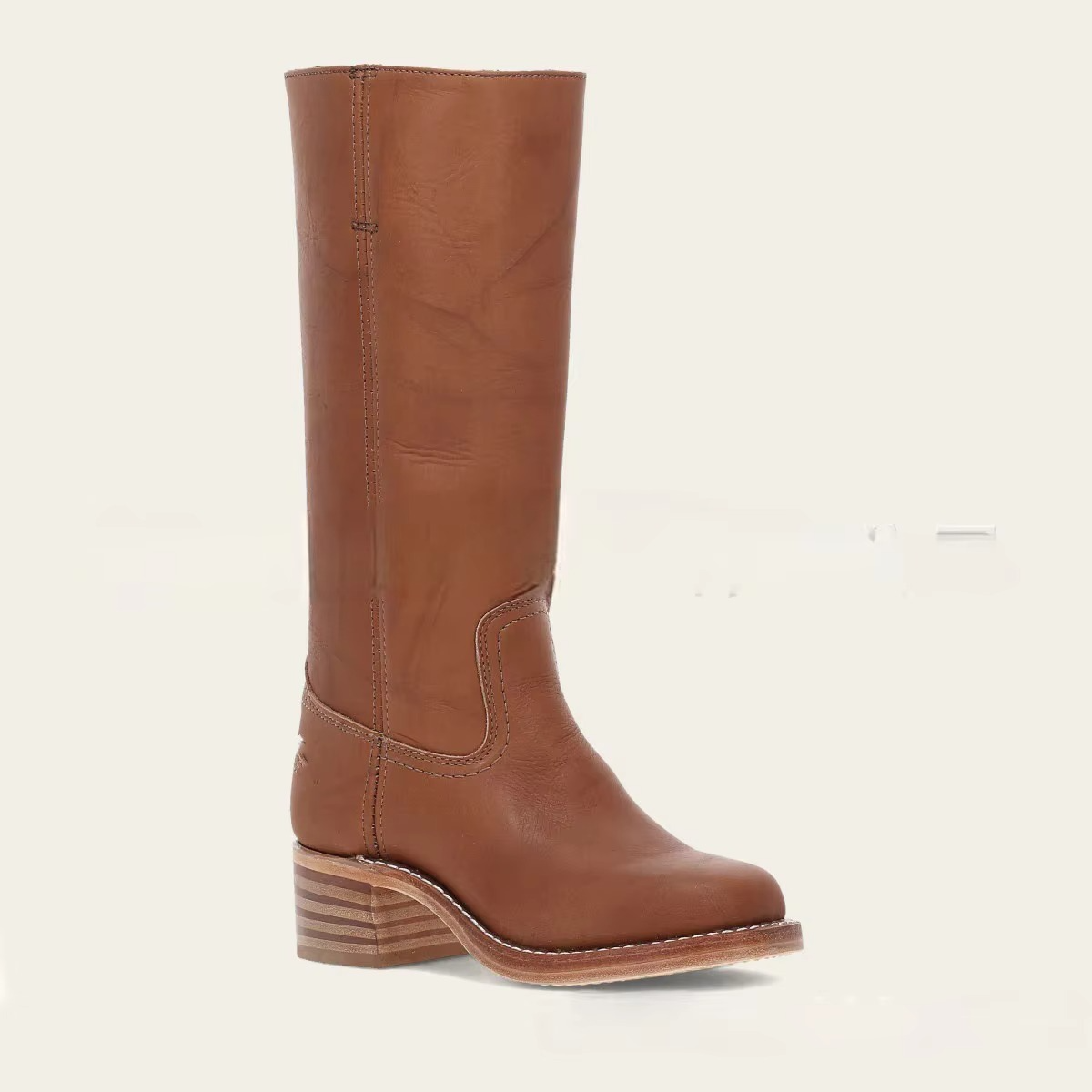 Wide Calf Knee High Boots with Round Toe and Pull On Design, 2.4 Inch Square Heel