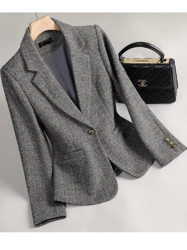 Single Button Blazer Coat with Vintage Tailoring and Hip Length, Sizes S-3XL