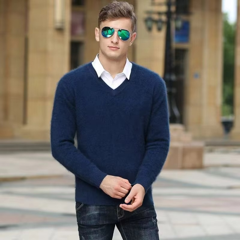 V Neck Pullover Sweater with Relaxed Fit and Knit Blend, S-3XL