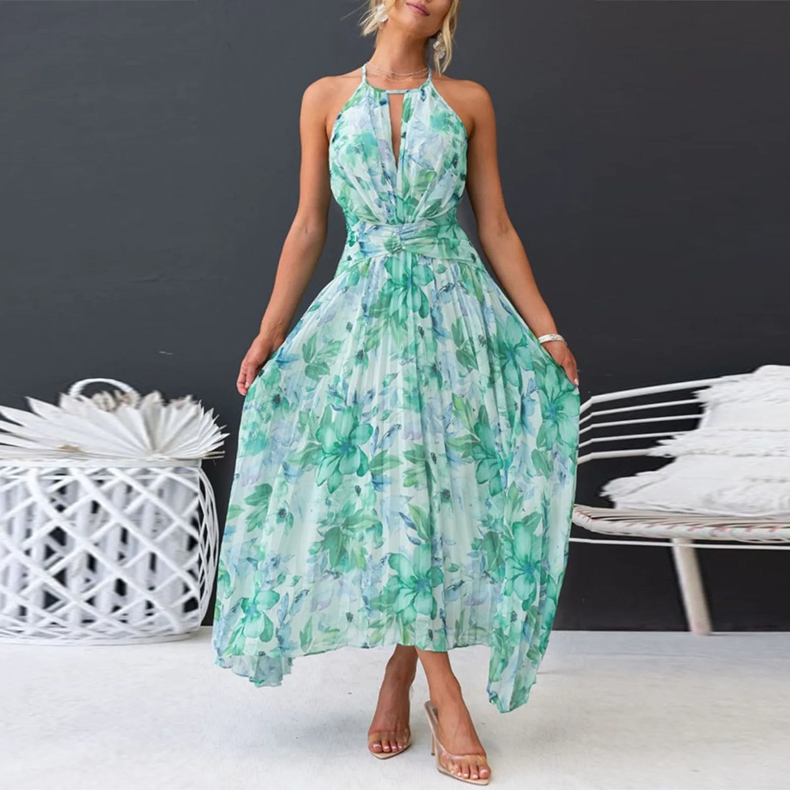 Women's Floral Halter Maxi Dress