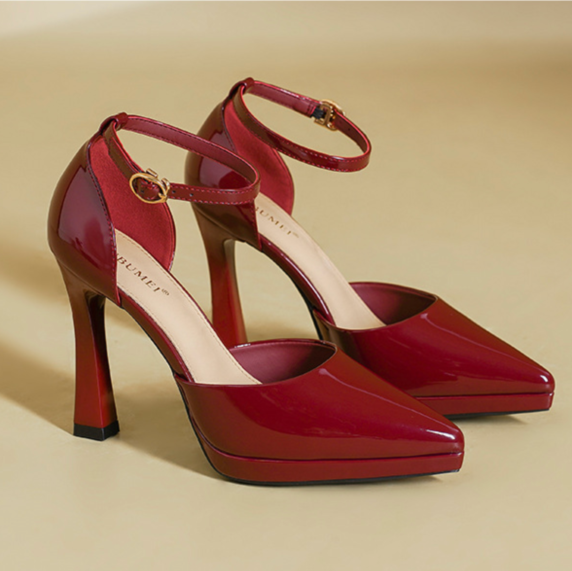 Women's Ankle Strap Pointed Toe Block Heels
