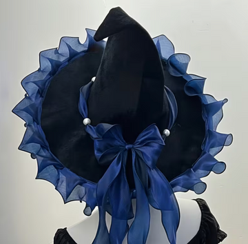 Witch Hat with Wide Brim and Decorative Bow, Six Color Choices