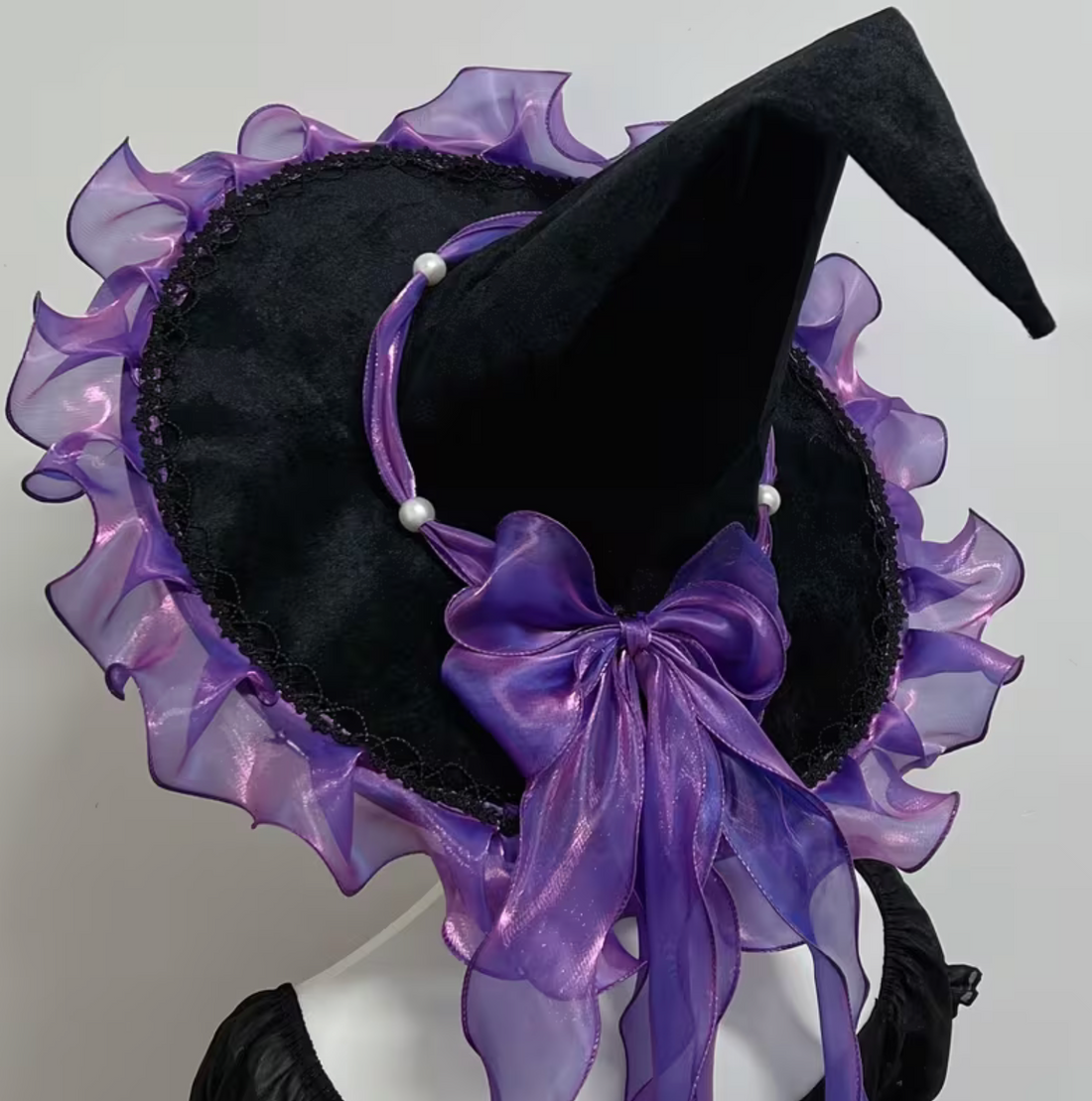 Witch Hat with Wide Brim and Decorative Bow, Six Color Choices