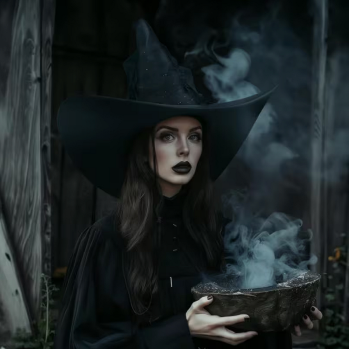 Pointed Witch Hat with Glitter Star Veil and Wide Brim for Costume Events
