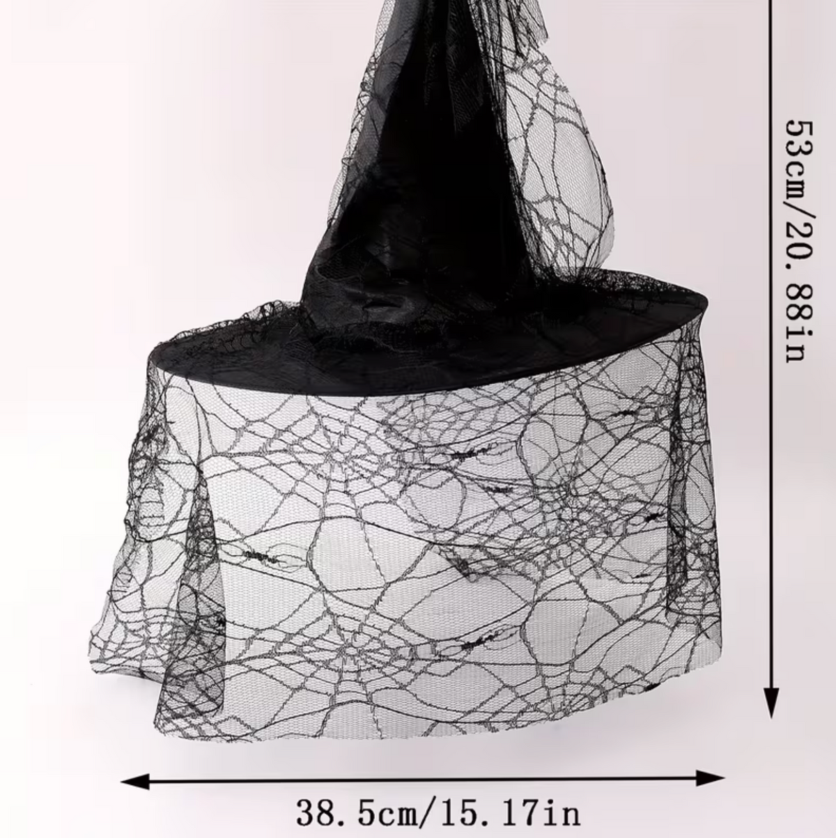 Black Mesh Lace Witch Hat with Wide Brim and Pointed Cone for Adults