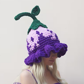 Pointed Wizard Hat with Crocheted Floral Design for Women