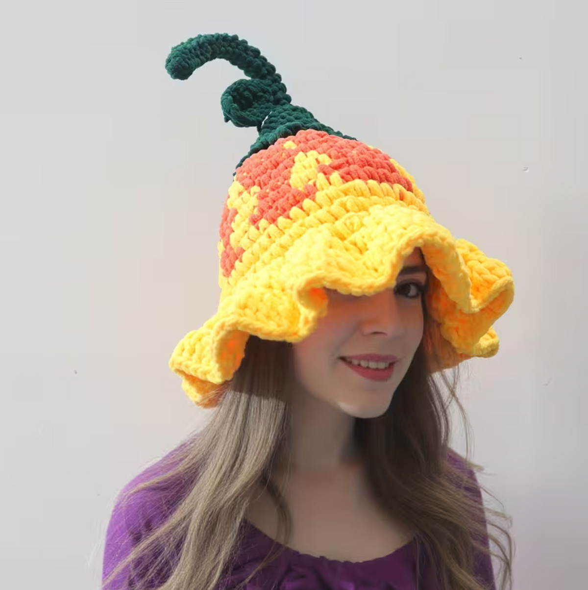 Pointed Wizard Hat with Crocheted Floral Design for Women