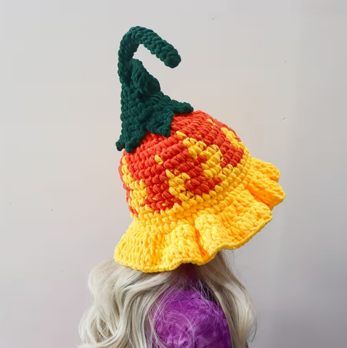 Pointed Wizard Hat with Crocheted Floral Design for Women
