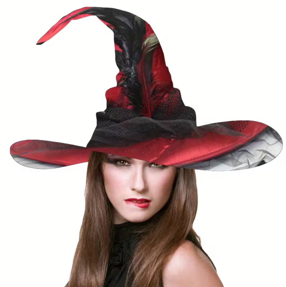 Pointed Witch Hat with Transparent Veil and Adjustable Interior Band