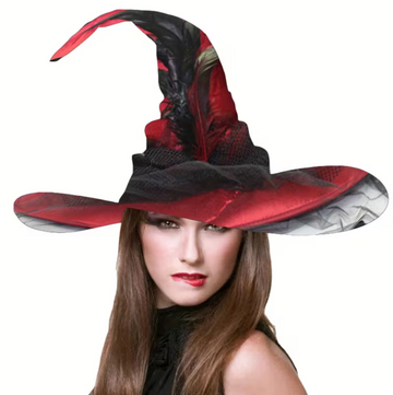 Pointed Witch Hat with Transparent Veil and Adjustable Interior Band