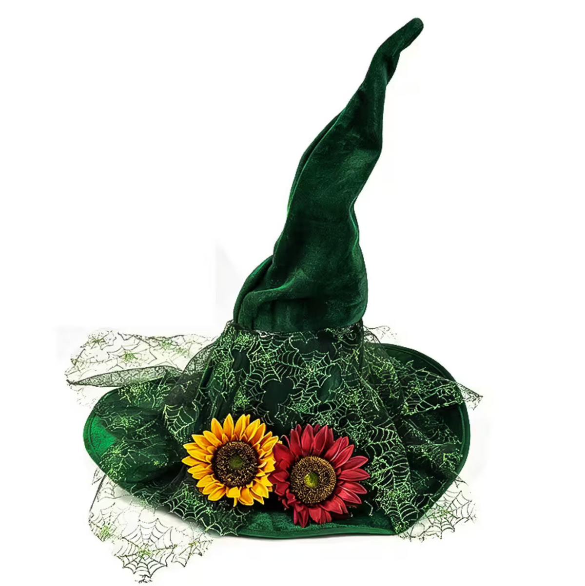 Twisted Brim Witch Hat for Adults with Decorative Lace Trim