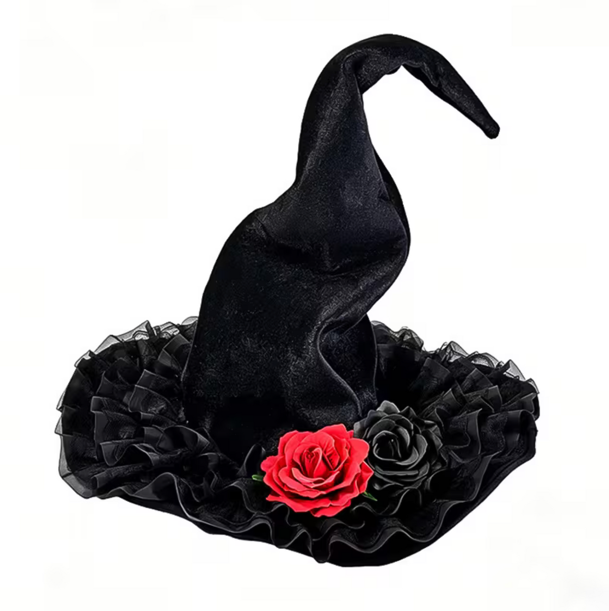 Twisted Brim Witch Hat for Adults with Decorative Lace Trim