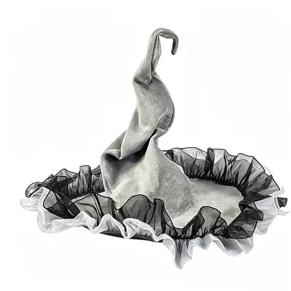 Twisted Brim Witch Hat for Adults with Decorative Lace Trim