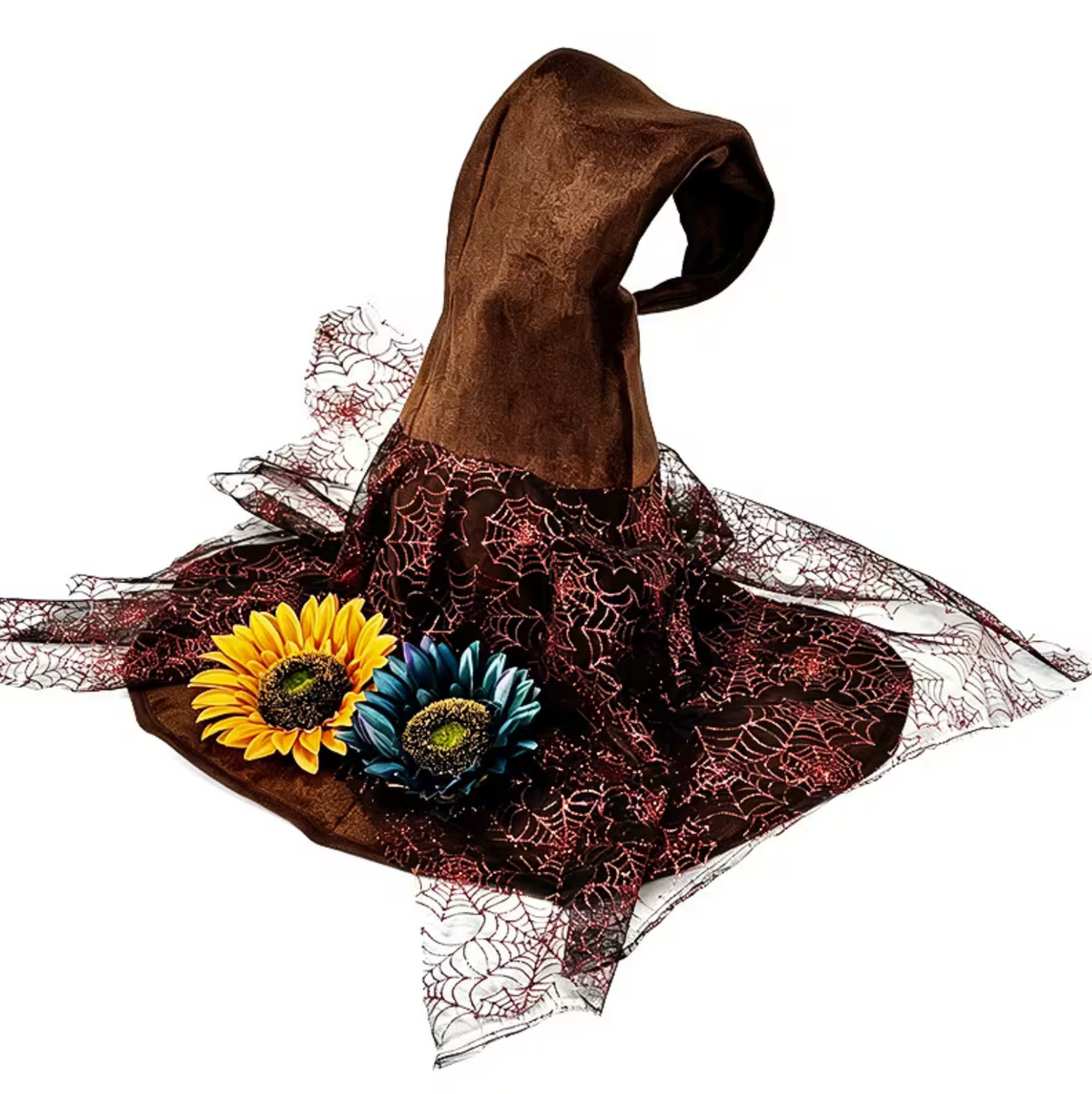 Twisted Brim Witch Hat for Adults with Decorative Lace Trim