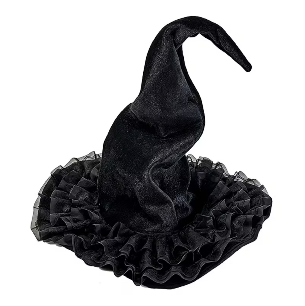 Twisted Brim Witch Hat for Adults with Decorative Lace Trim