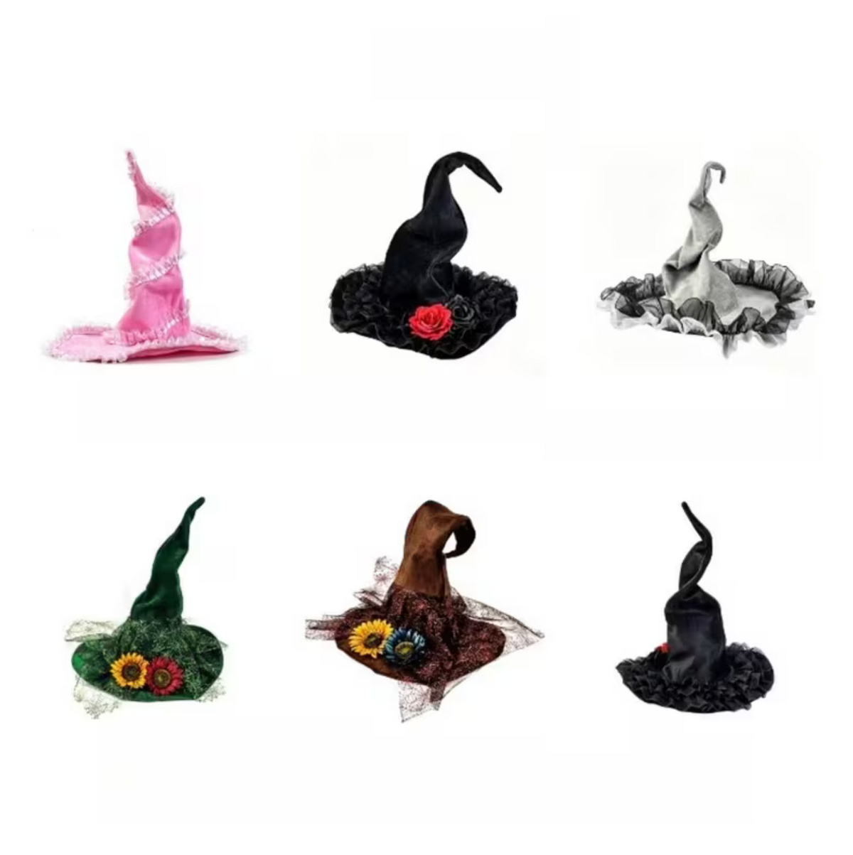 Twisted Brim Witch Hat for Adults with Decorative Lace Trim