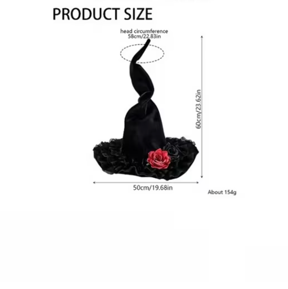 Twisted Brim Witch Hat for Adults with Decorative Lace Trim