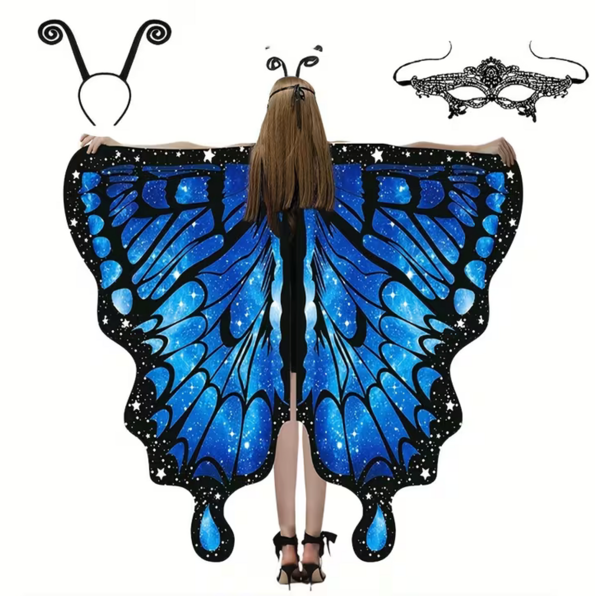 Butterfly Wing Shawl with Matching Headband for Costume Parties