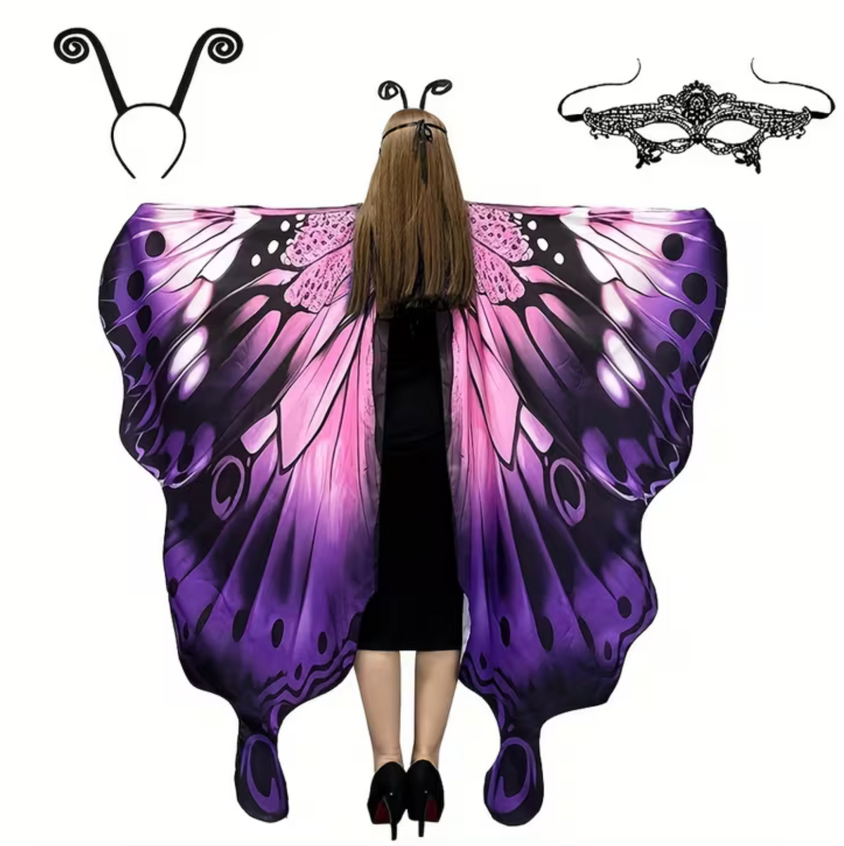 Butterfly Wing Shawl with Matching Headband for Costume Parties
