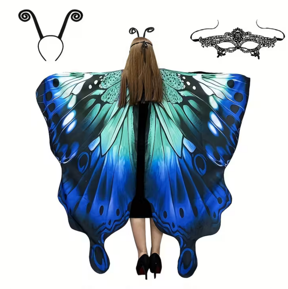 Butterfly Wing Shawl with Matching Headband for Costume Parties