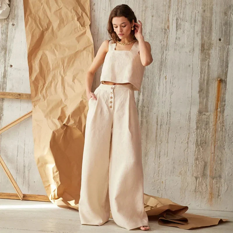 Women’s Wide Leg Pants with High Waist and Button Front Closure Pleated Loose Fit Trousers
