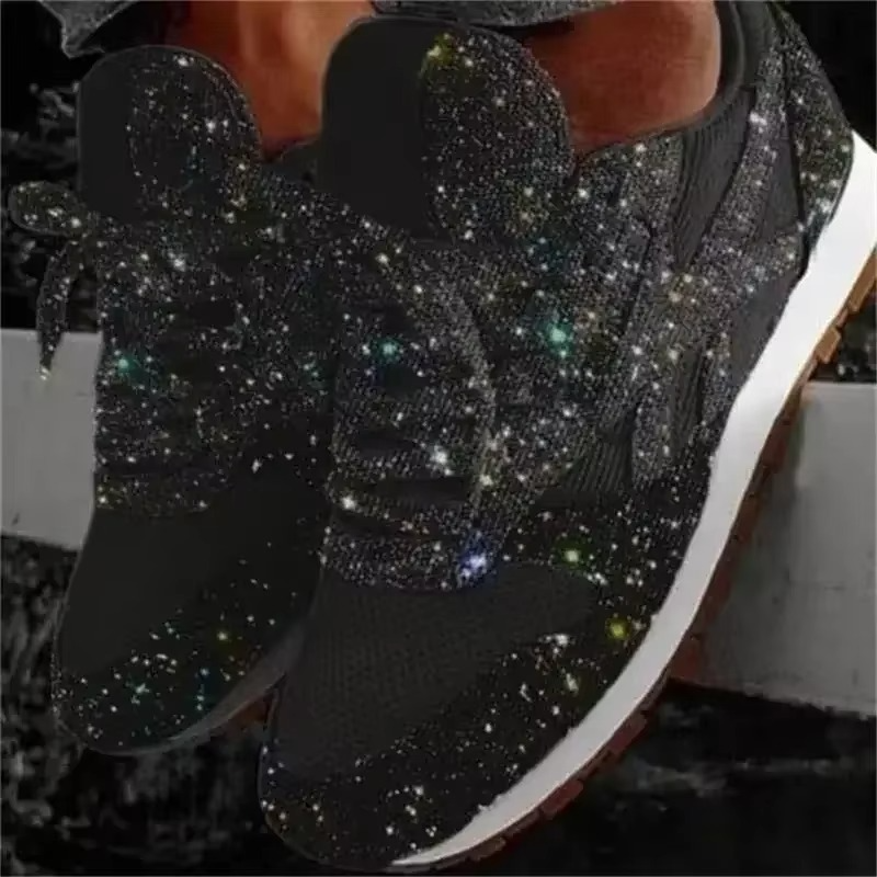Glitter Mesh Sneakers for Women with Lace-Up Closure and Breathable Upper