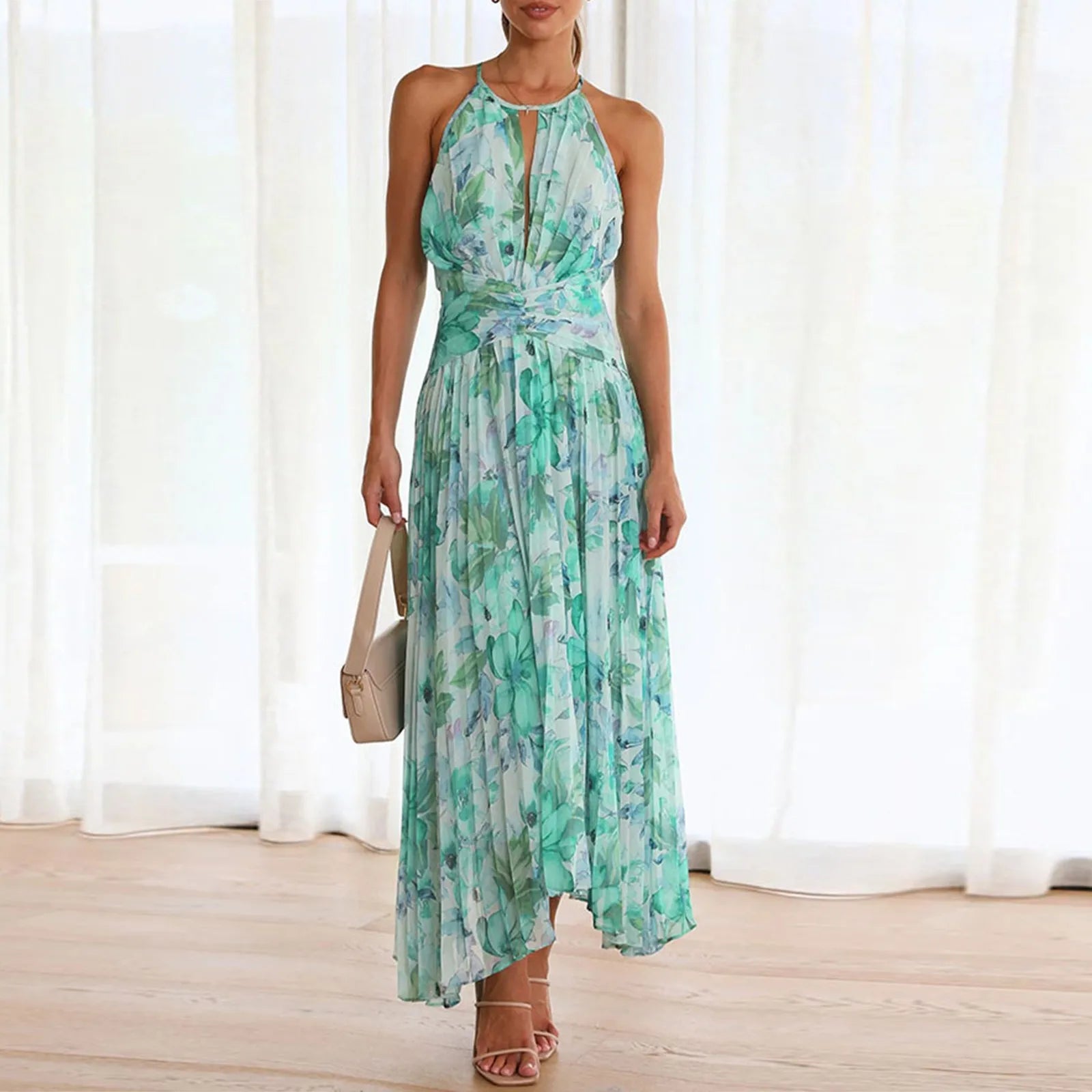 Women's Floral Halter Maxi Dress