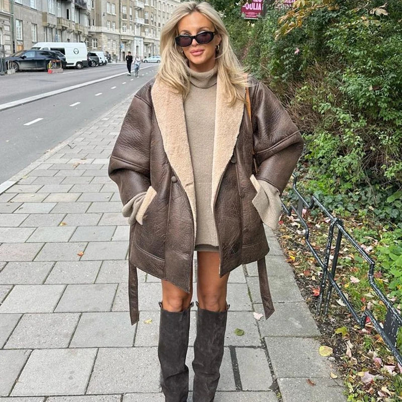 Women’s Belted Winter Jacket - Mid Length - Long Sleeve - Plush Lined - Structured Silhouette