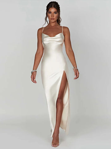 Women's Satin Cowl Neck Maxi Dress Bodycon