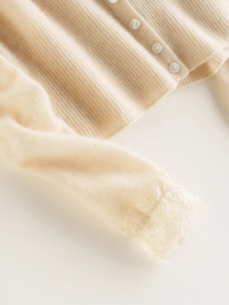 Women’s Fitted Cardigan with Lace Trim and Button Front