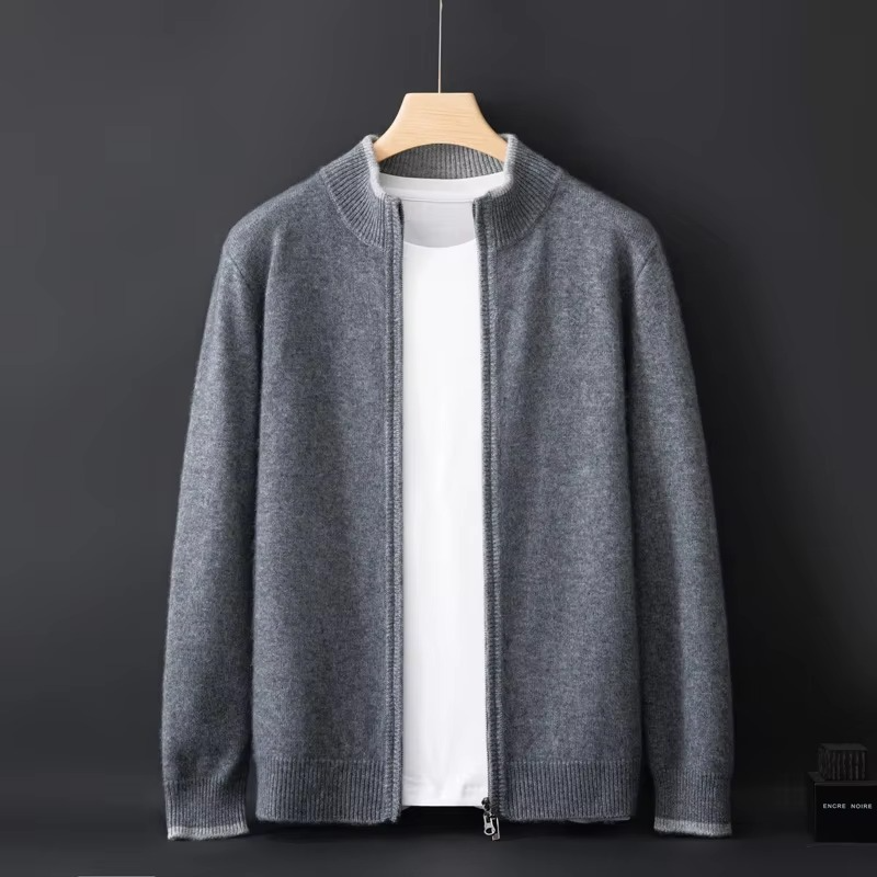Men's Zip Cardigan Sweater with Loose Shoulder Fit and Knit Fabric for Autumn Winter
