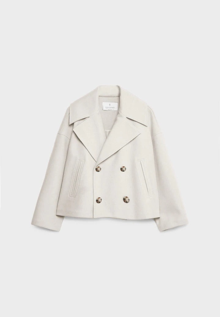 Double Breasted Cropped Jacket with Structured Shoulders and Button Front