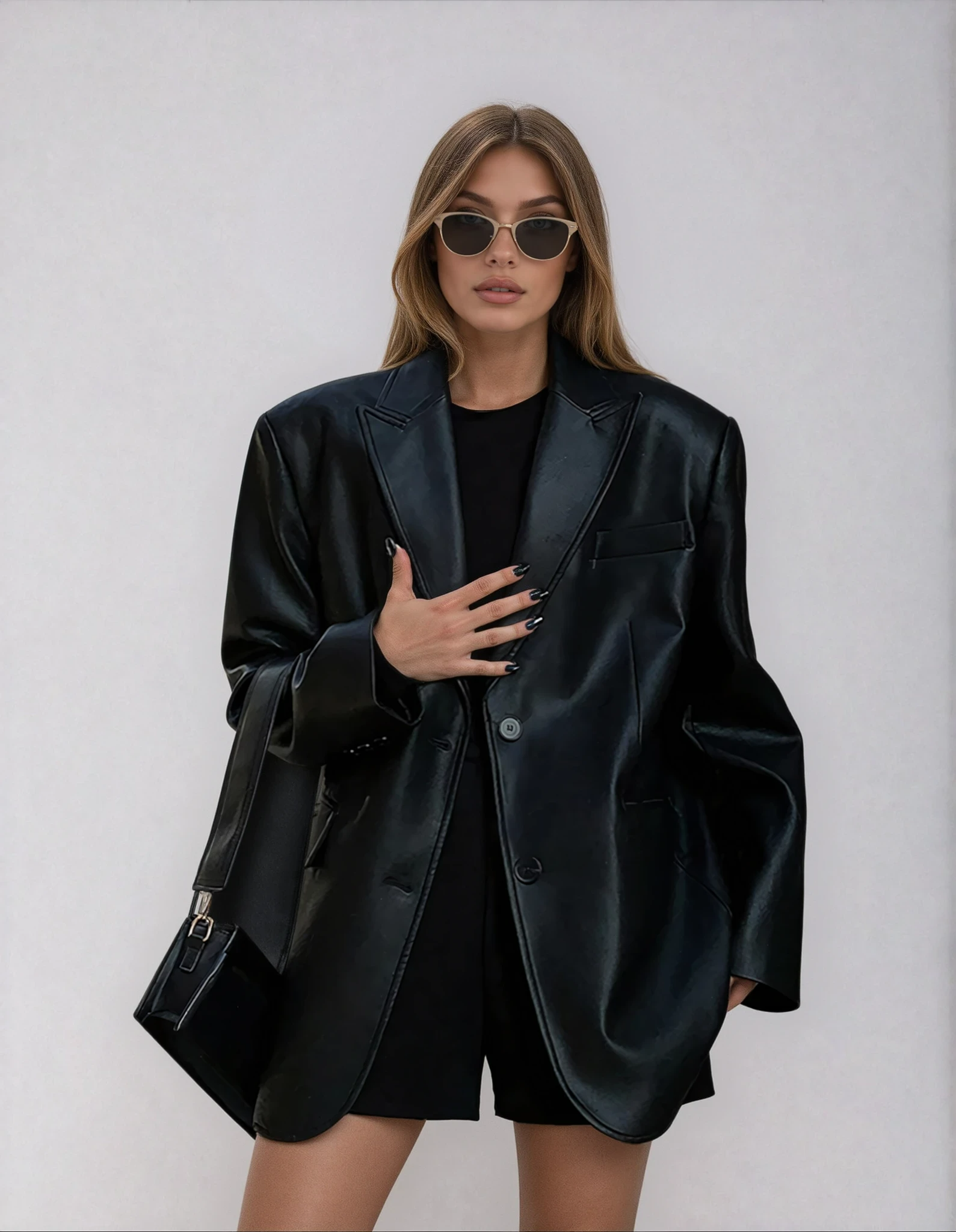 Oversized Faux Leather Blazer Jacket - Relaxed Fit Long Sleeve Lapel - Smart Casual Layer