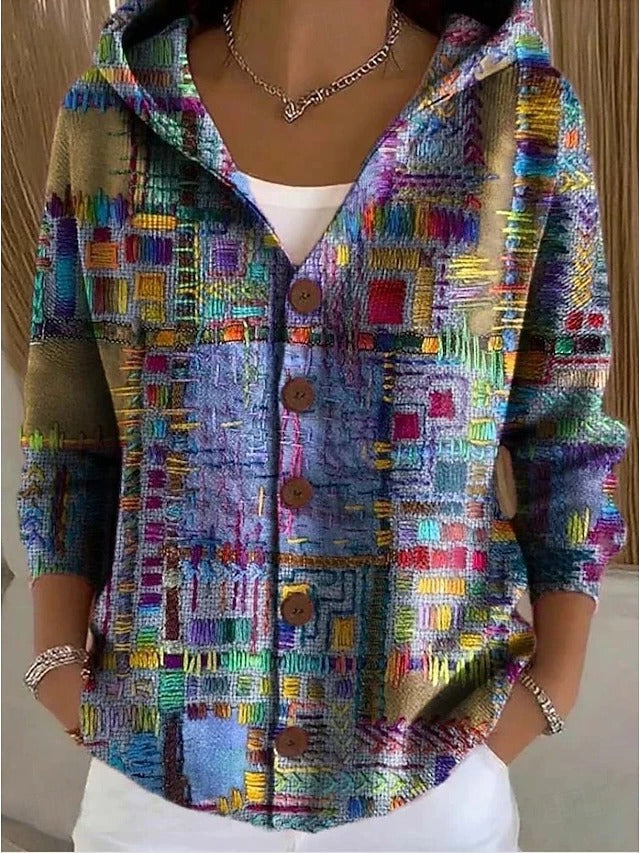 Button Front Hooded Cardigan with Breathable Knit, Relaxed Fit