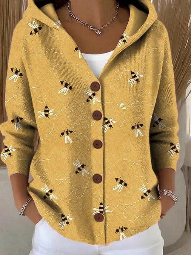 Button Front Hooded Cardigan with Breathable Knit, Relaxed Fit