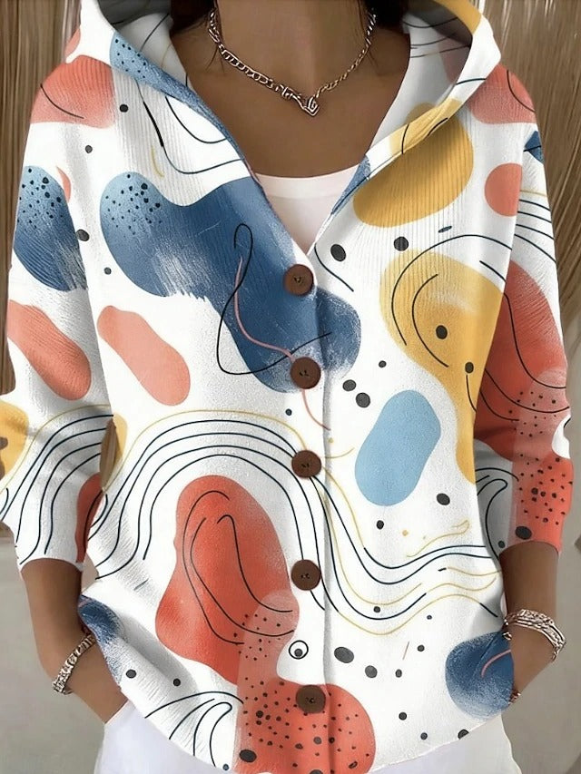 Button Front Hooded Cardigan with Breathable Knit, Relaxed Fit